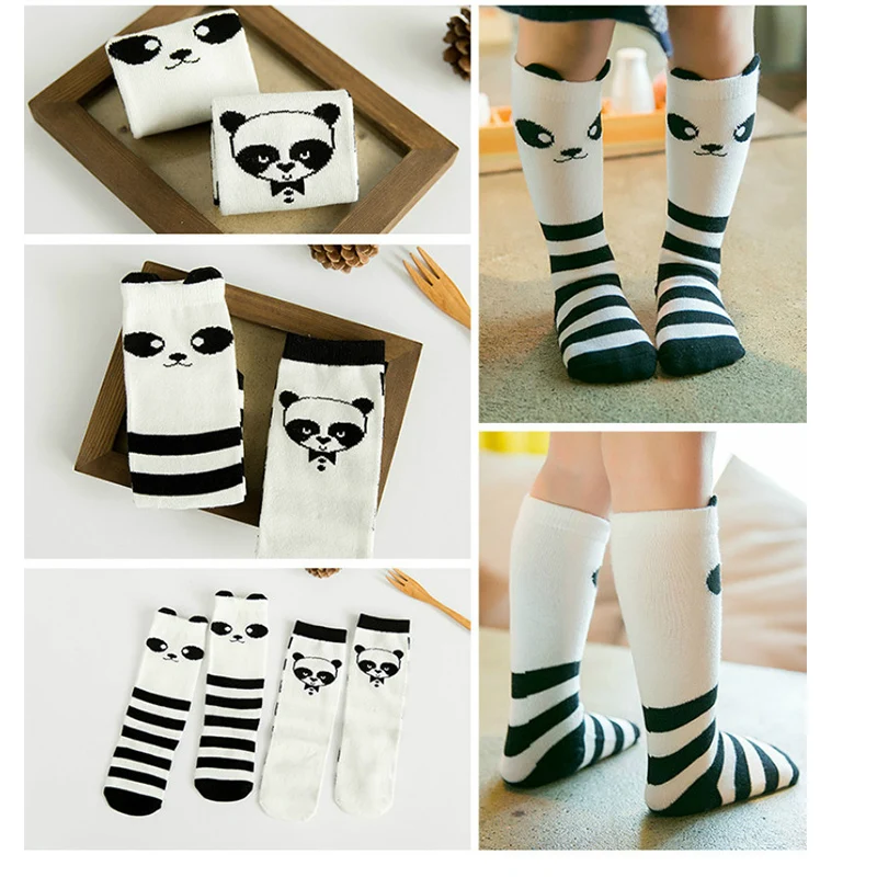 

Children Cute Cartoon Panda Bear knee High Socks Stripe Spring Cotton Kids Stock Tights Leg Warmers Stocking for Baby Boys Girls