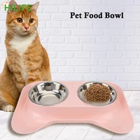 portable cat feeding leakproof dog cat food container tray no spill pet drinking bowl food feeder double stainless steel dish