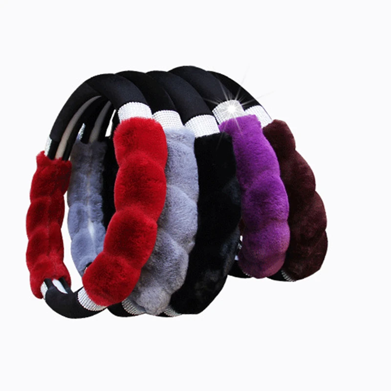 Зимний теплый чехол рулевого колеса автомобиля Rex Rabbit Hair для руля Funda Volante Coche