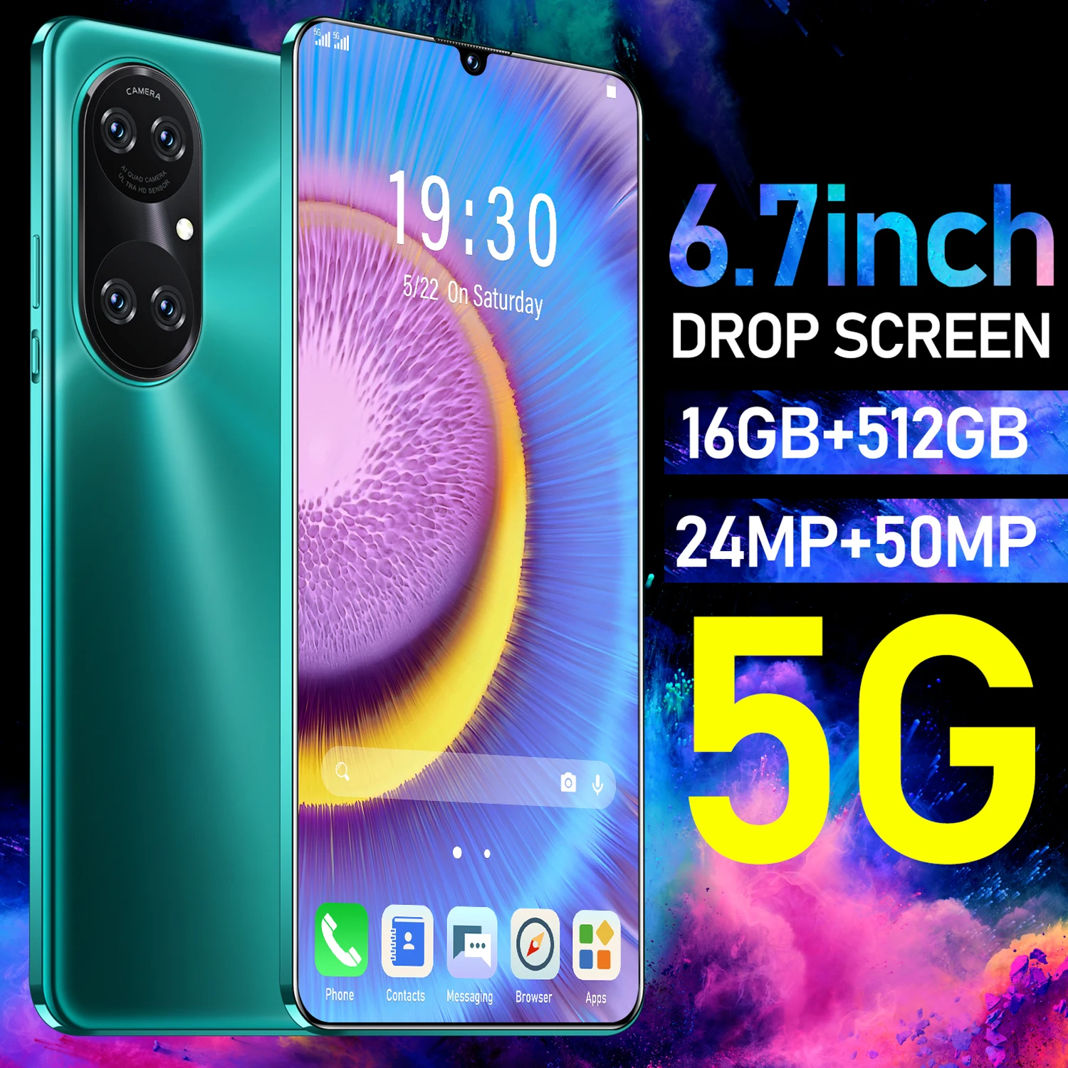 

Global Version P50 Pro 6.7Inch Full Screen Smart Phone Android Mobile Phone 7000 Battery Capacity 16+512G Face ID CellPhone