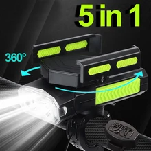 4000mAh 5 in 1 Bicycle Light Horn Phone Holder 400LM Bike Flashlight Cycling Front Light MTB Road Bike Accessories as Power Bank