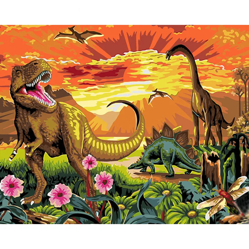 

AMTMBS "Dinosaur Animals " Picture By Numbers Kit Hand Painted On Canvas Paint By Number Unique DIY Gift Home Wall Art Decor