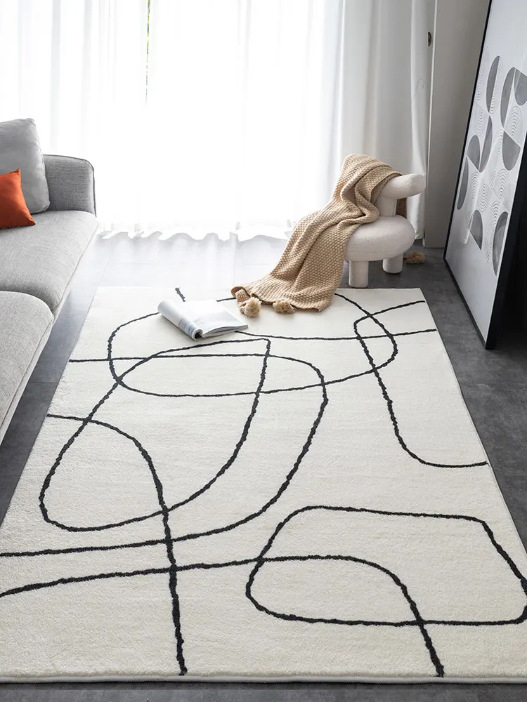 

Art Modern Design Living Room Carpet Simple Lines Home Floor Mat Bedroom Soft Shaggy Area Rugs Ins Style Bedside Tatami Rug