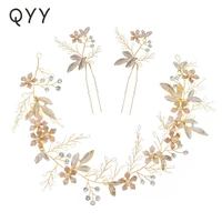 qyy fashion crystal flower headbands for women accessories gold color hair pins bridal wedding hair jewelry prom headpiece gifts