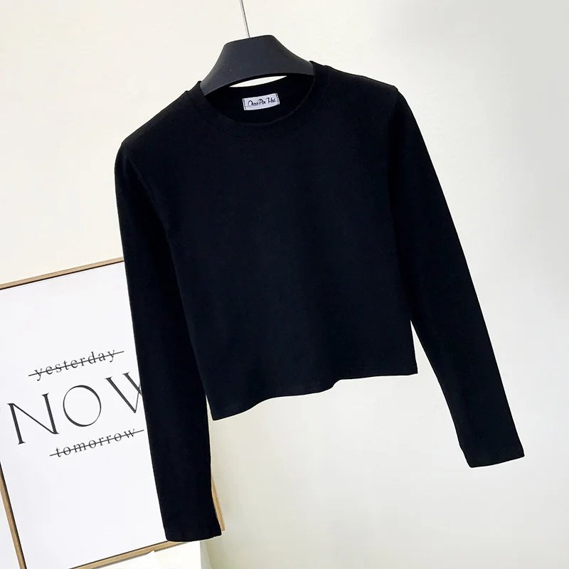 

Long Sleeve Pullover Harajuku Spring Autumn Top Women Clothes Casual T-Shirts Cropped Tops Streetwear Pullovers Tees Mujer