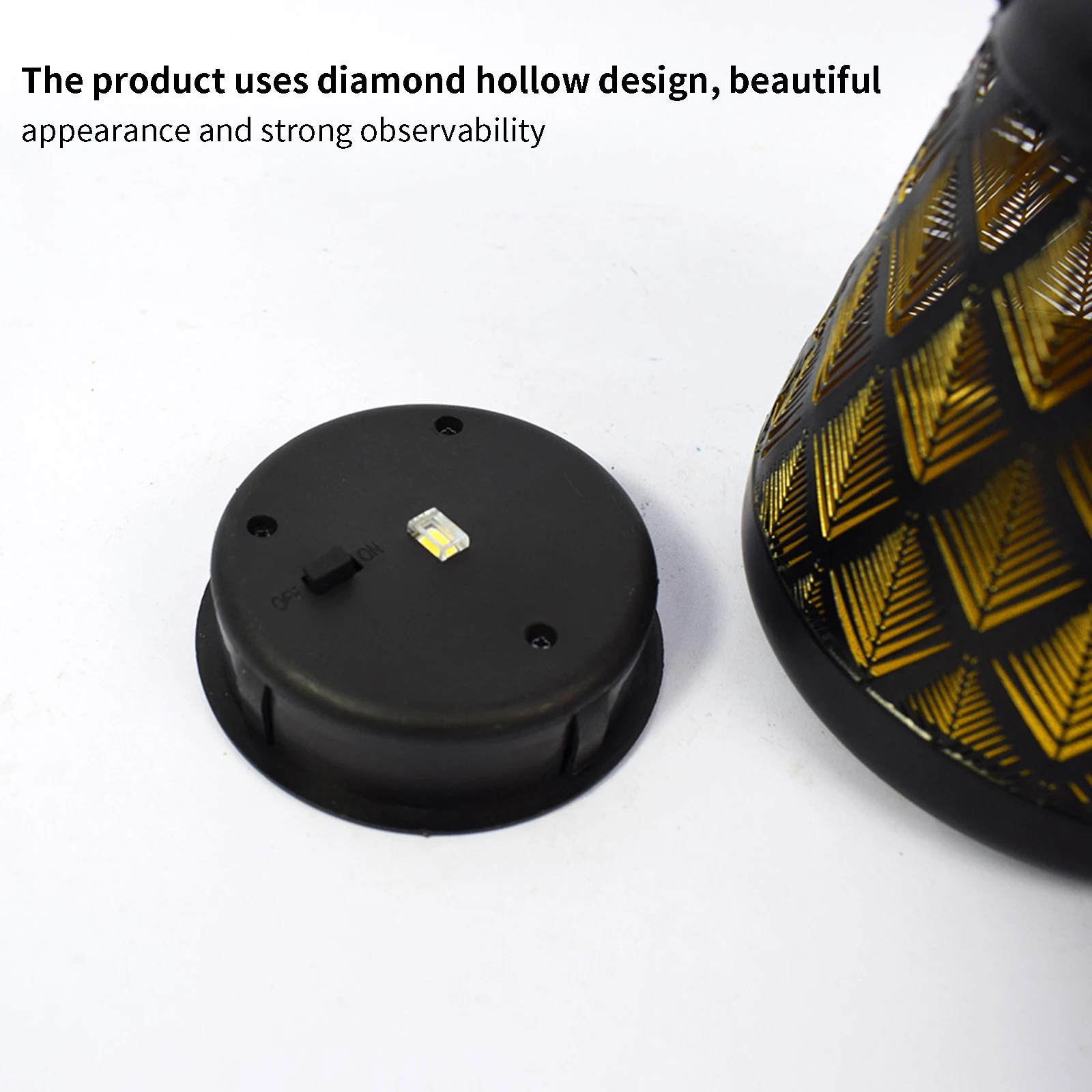 

Solar LED Light Hollow Iron Diamond Pattern Lamp Iron Art Lantern Light Outdoor Decor Lighting Portable Hollow Hanging Lamp