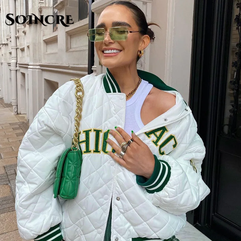 

Женская куртка-бомбер с принтом, белая бейсбольная куртка-бомбер в стиле пэчворк, Повседневная Зеленая куртка большого размера, Y2k, Осень-зи...