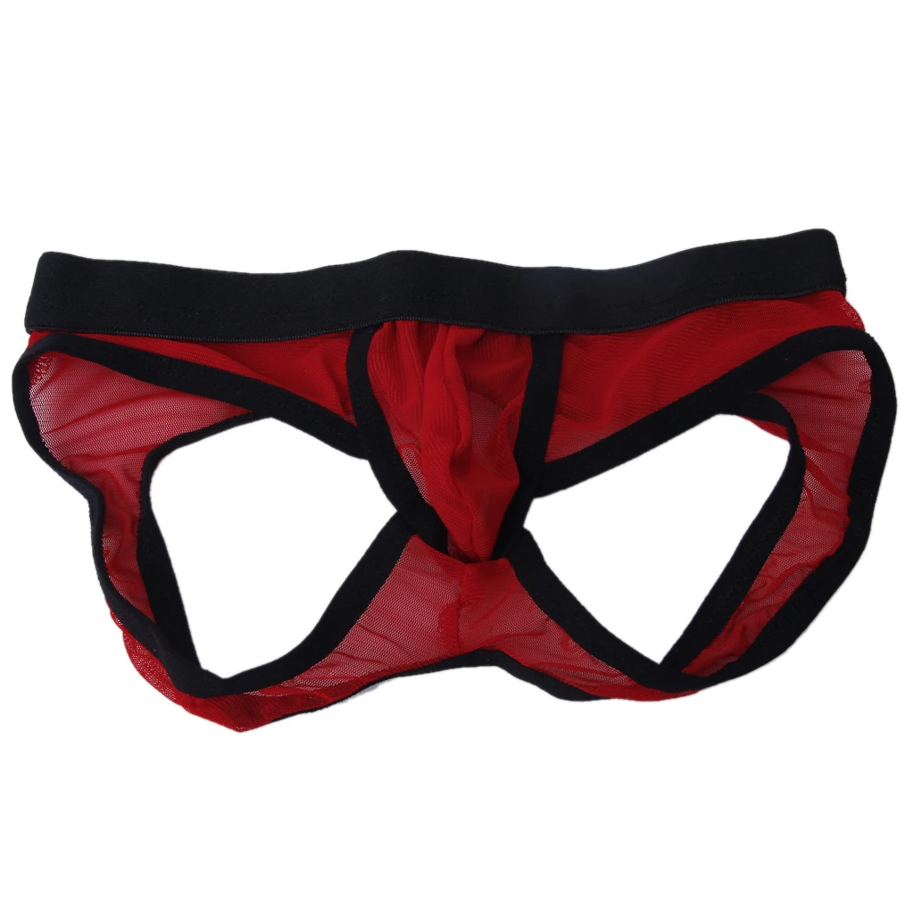 

Sexy Mens Mesh Stretch Briefs Back Open Jock Strap Underwear Panty Red & Black