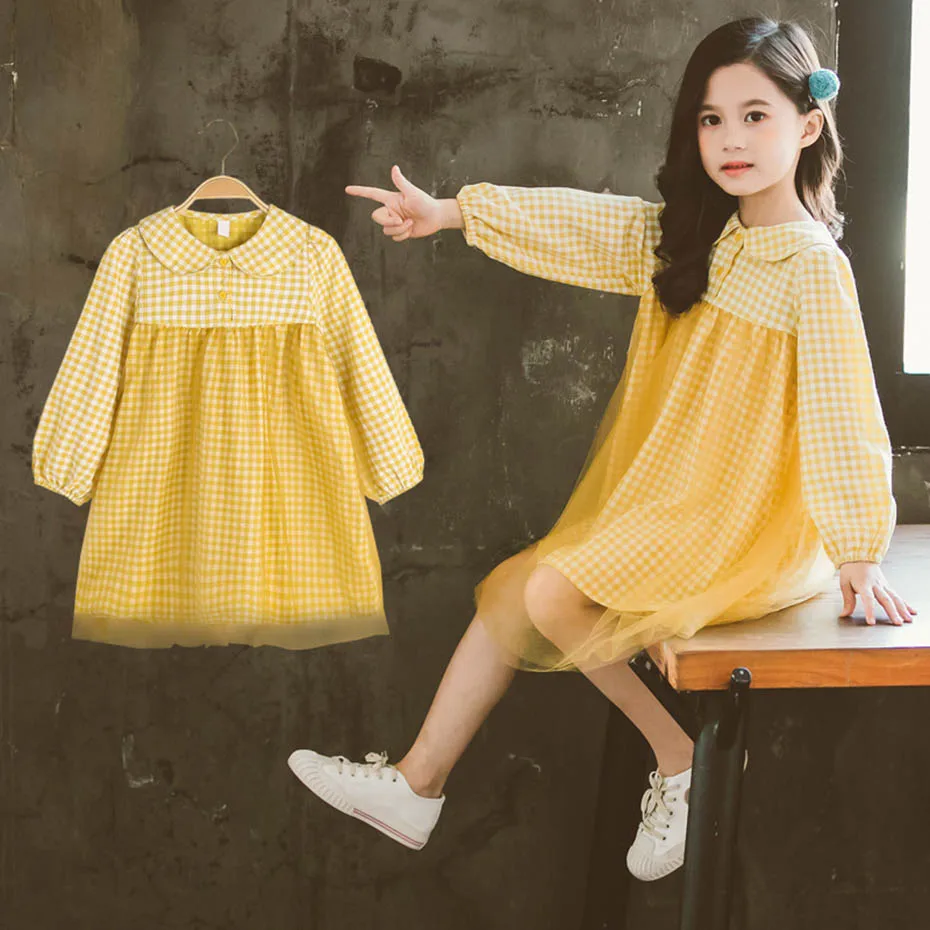 Детские платья для девочек в стиле пэчворк плиссированное платье Сетчатое