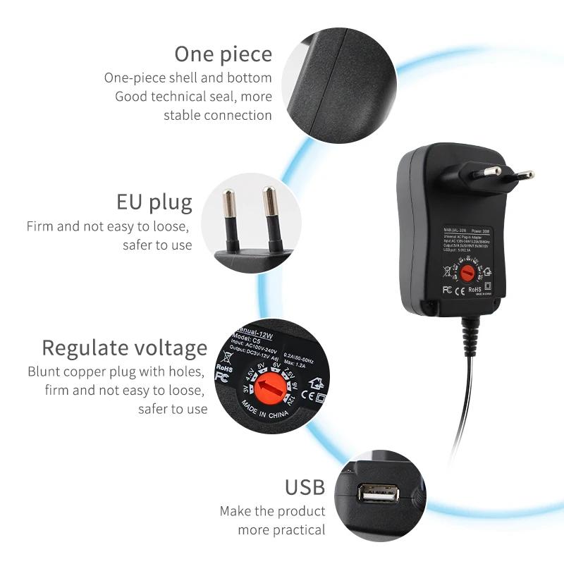 Настраиваемый преобразователь источника питания USB 220 В переменного/постоянного