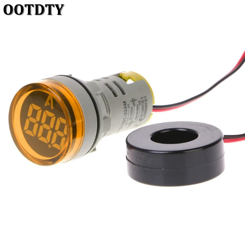 Цвет: желтый 220V AC 22mm Digital Display Ampermeter Monitor Current Indicator Signal Light Ammeter Tester Measuring 0-100A Ampere Meter - Цвет: Цвет: желтый