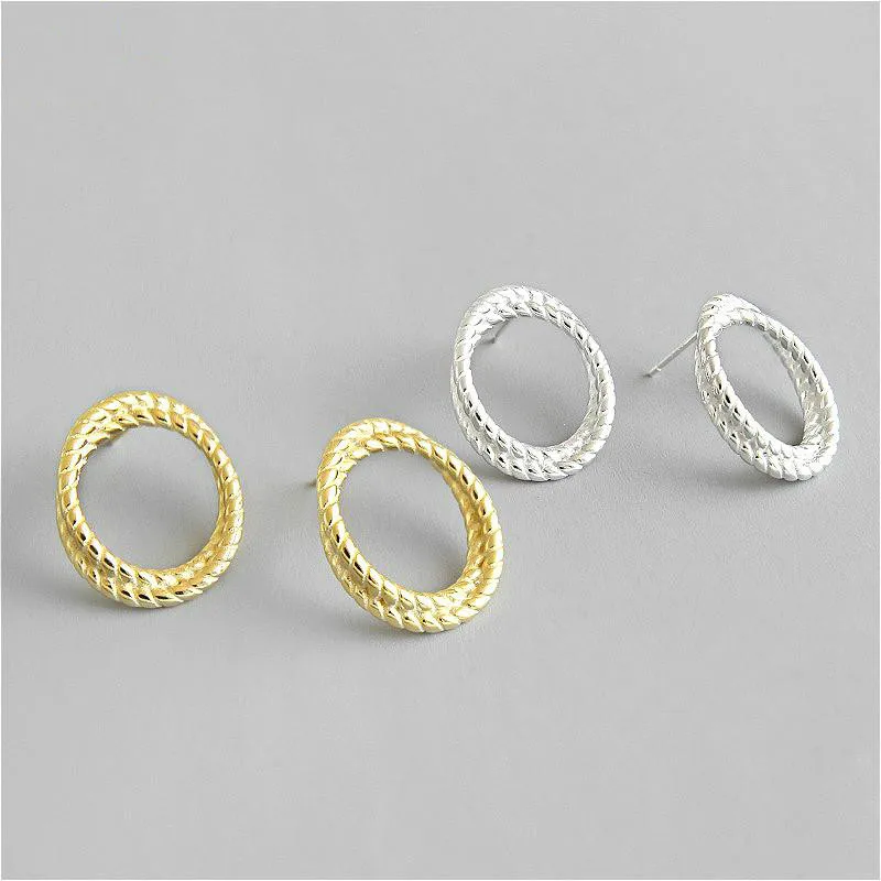 925 пробы серебряные серьги-гвоздики для женщин холодное двойное круговое кольцо