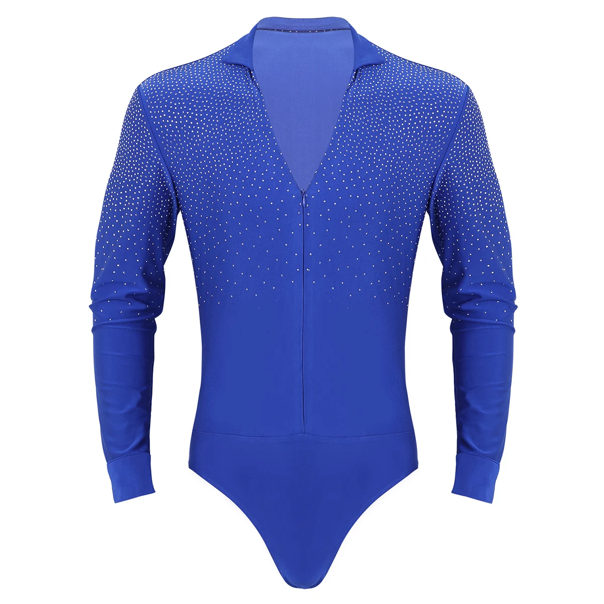Royal Blue Мужские блестящие с v-образным вырезом для латинских танцев гимнастический купальник боди футболка Топ Мужской бальный Танго Румба танцевальная одежда Костюм для Хэллоуин - Цвет: Royal Blue