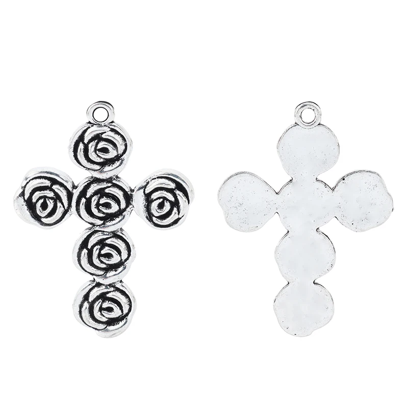 ZXZ 5 шт. тибетские серебряные большие розы религиозный крест подвески для