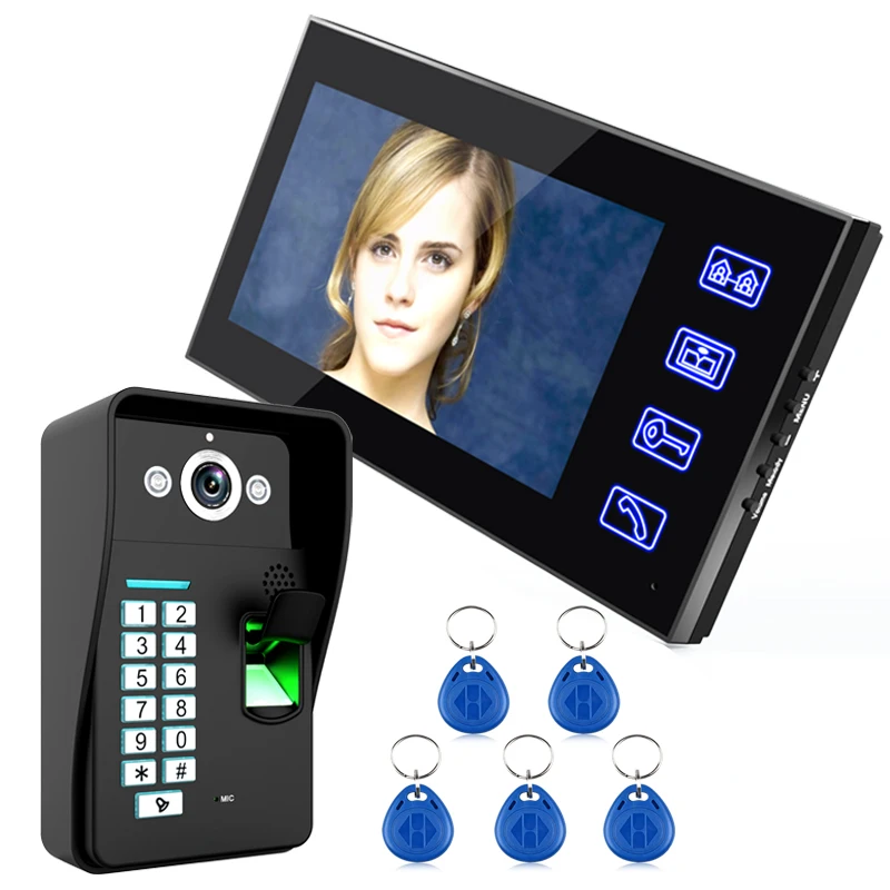 

7 Inch LCD Fingerprint Video Door Phone Intercom Doorbell System with IR Night Vision Security Camera for Home Villa Apartment