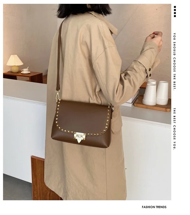 

Simple Riveting Nail Women's Shoulder Bag 2020 Popular New Fashion Korean-Style All-match Broadband Messenger Square Sling Bag