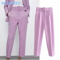 maxdutti trousers women england office lady solid candy color straight ankle suits pants women pantalones mujer pantalon femme
