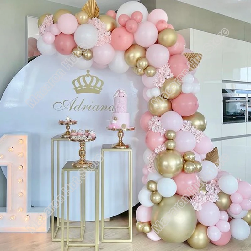 

107pcs Doubled Macaron Pink Wedding Party Backdrop Baby Shower Arch Welcome Decoration Birthday Boy White Balloon Garland Kits