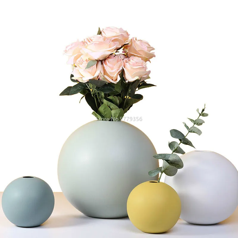

Керамическая круглая Цветочная ваза, фигурки, современный минималистичный цветочный горшок, украшения для дома, цилиндрический декор в ска...