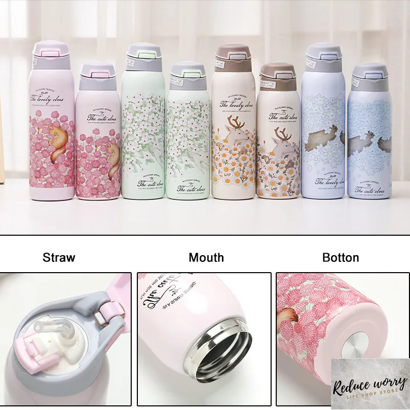 Термос с двойными стенками бутылка для воды соломой 304 нержавеющая сталь