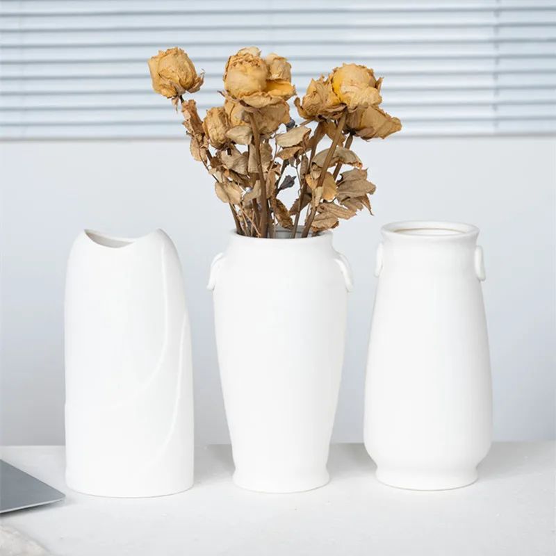 

2021 Nordic Decor Modern White Ceramic Flower Vase Decoration Rustic Home Decor Fashionable And Simple Room Decoration For Home