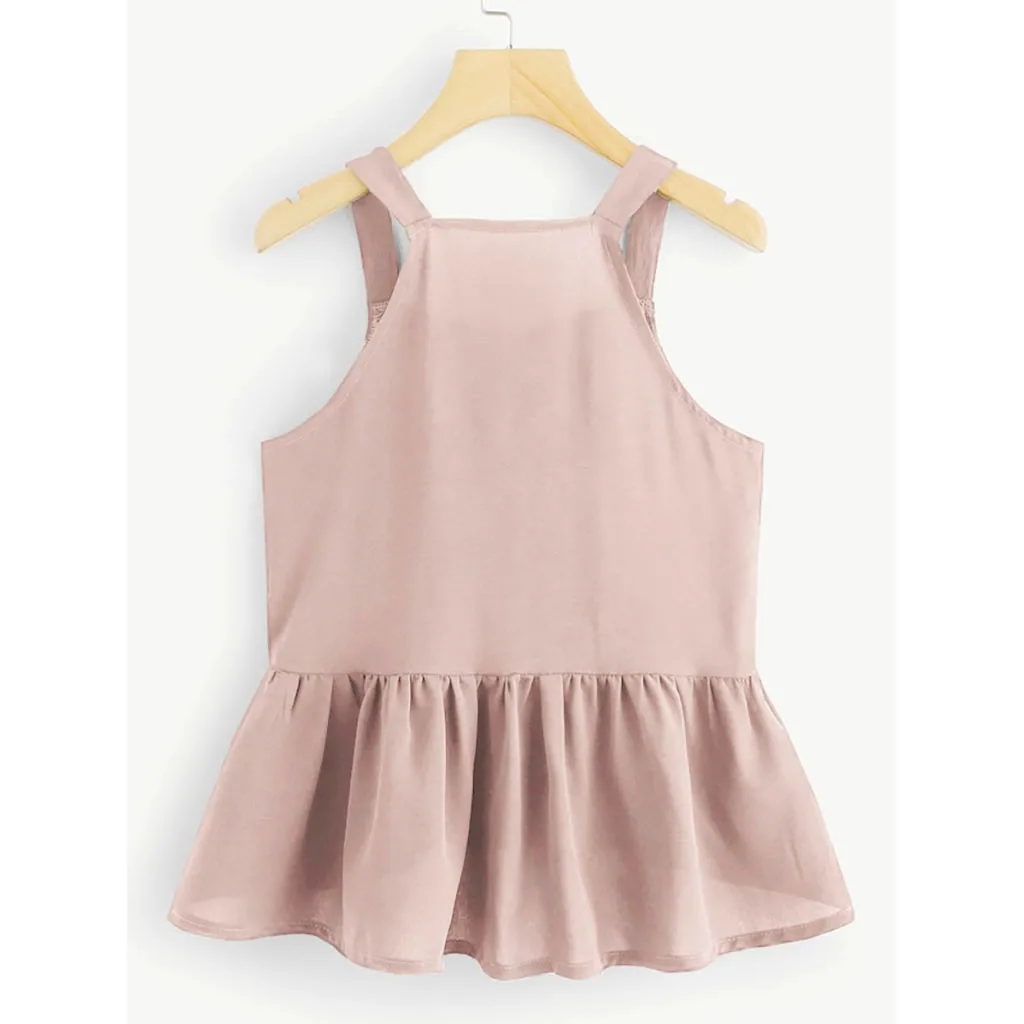 Для женщин жилет на пуговицах с оборками слинг подол летние топы бретелях