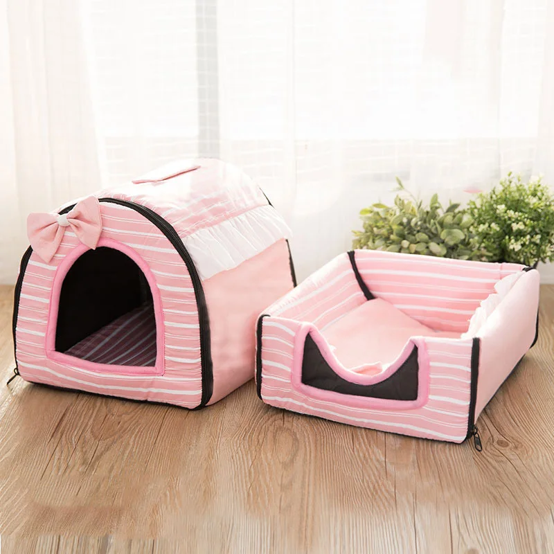Pink stripe Съемный домик для кошек, питомник, гнездо для питомцев, подстилка в форме юрты, собачий питомник, диванная подушка, товары для домашних животных, кошек для маленьких собак - Цвет: Pink stripe