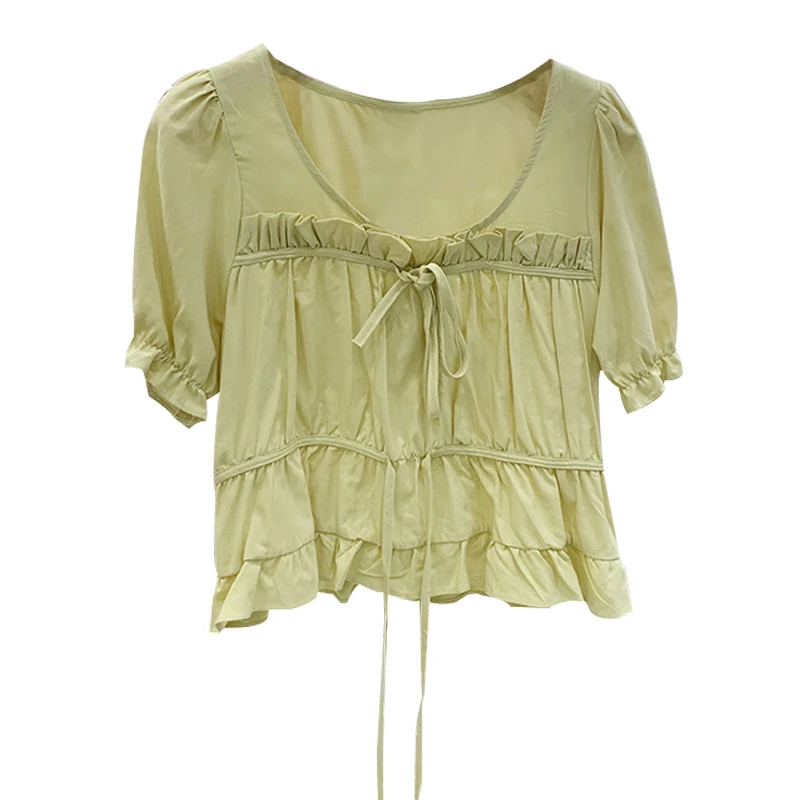 

Shirt Women's Korean-Style Dongdaemun 2021 Spring/Summer New round Neck Ruffled Sweet Slimming Short Sleeve Shirt Top Women's