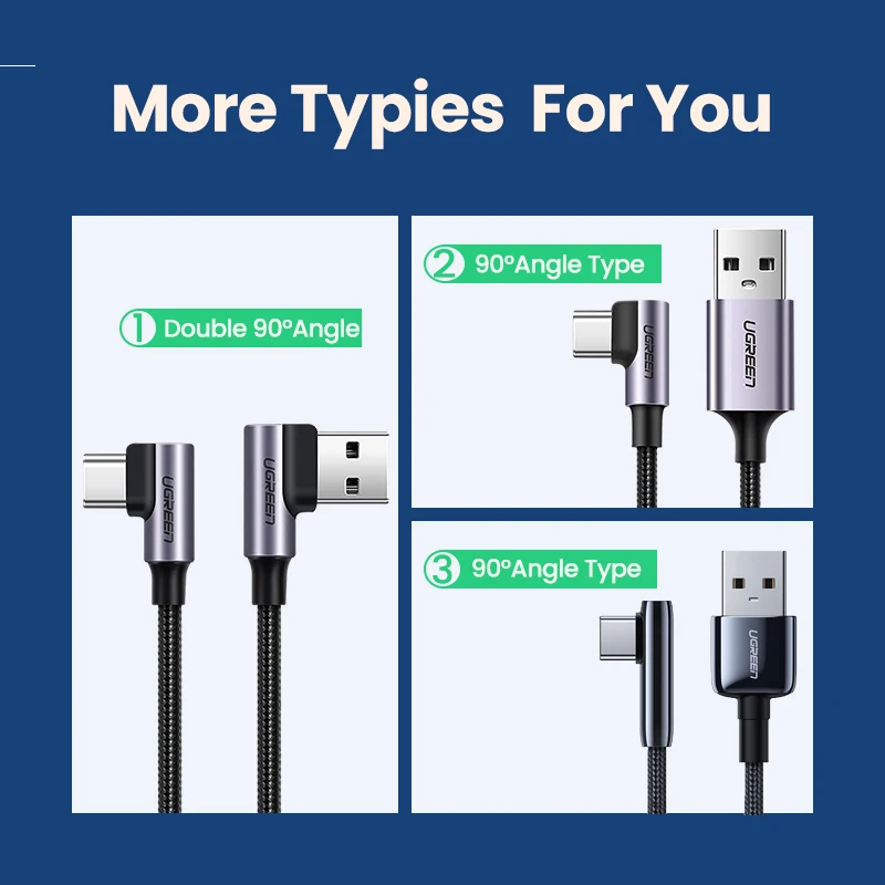 Кабель Ugreen USB Type-C 3A для быстрой зарядки Xiaomi Poco x3 Samsung Galaxy S20 S10 90 градусов | Мобильные
