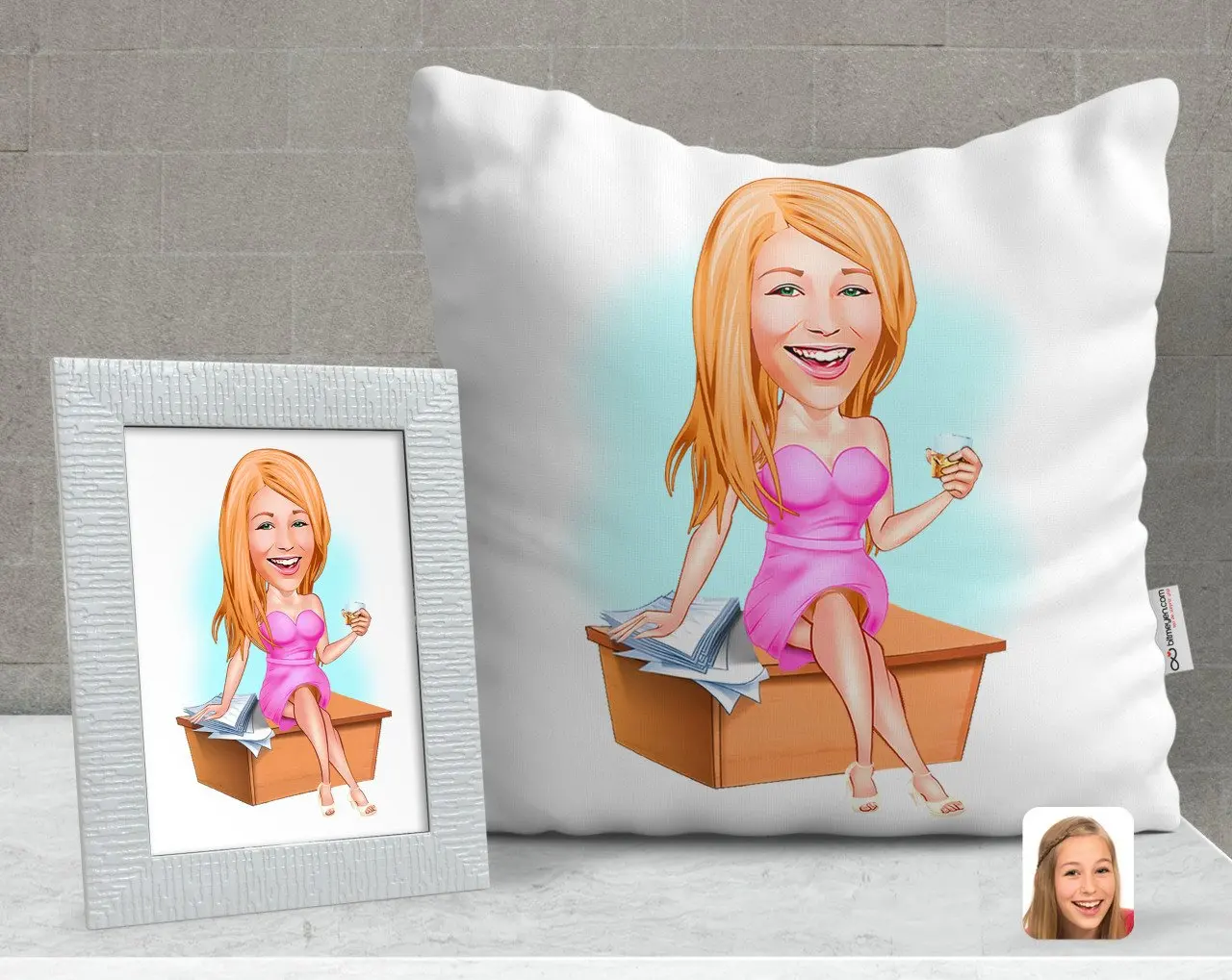 

Персонализированные Для женщин босс карикатура декоративная подушка и рамка подарок Seti-7