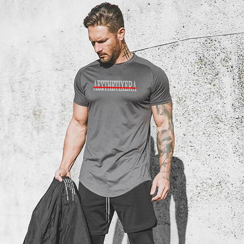 

Брендовая сетчатая Повседневная Мужская модная рубашка с коротким рукавом быстросохнущая компрессионная футболка для фитнеса трико мужская спортивная рубашка