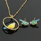 Ожерелье и серьги в виде птицы, милые Ювелирные наборы из эмали, медь, аксессуары для вечеринок, хороший подарок