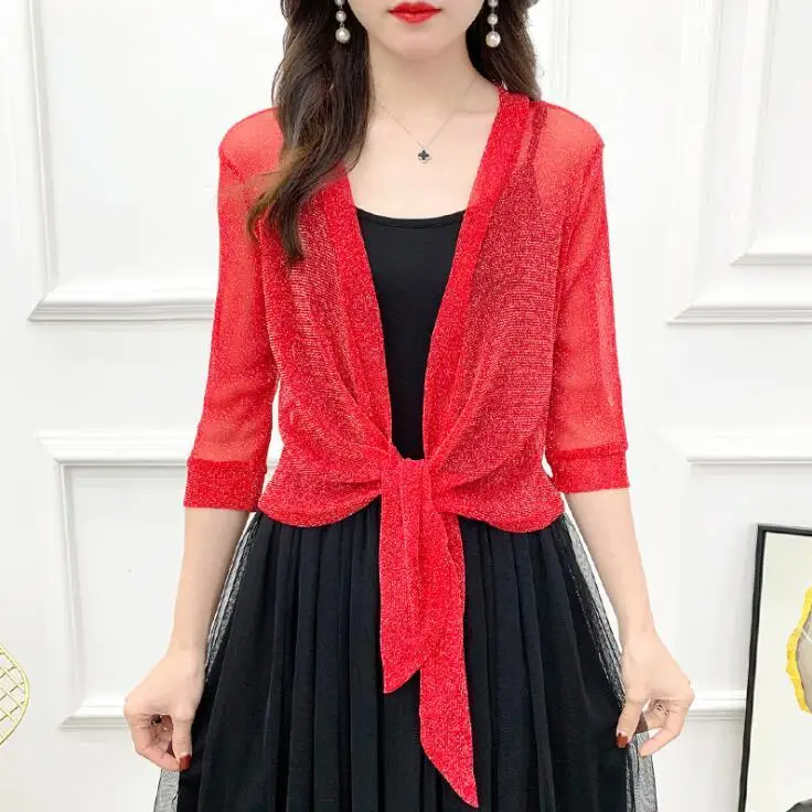 #3529 Summer Chiffon Short Jacket Women Half Sleeve See Through Tops Kimono Jacket Cardigan Sexy Thin Sunscreen Coat Ladies