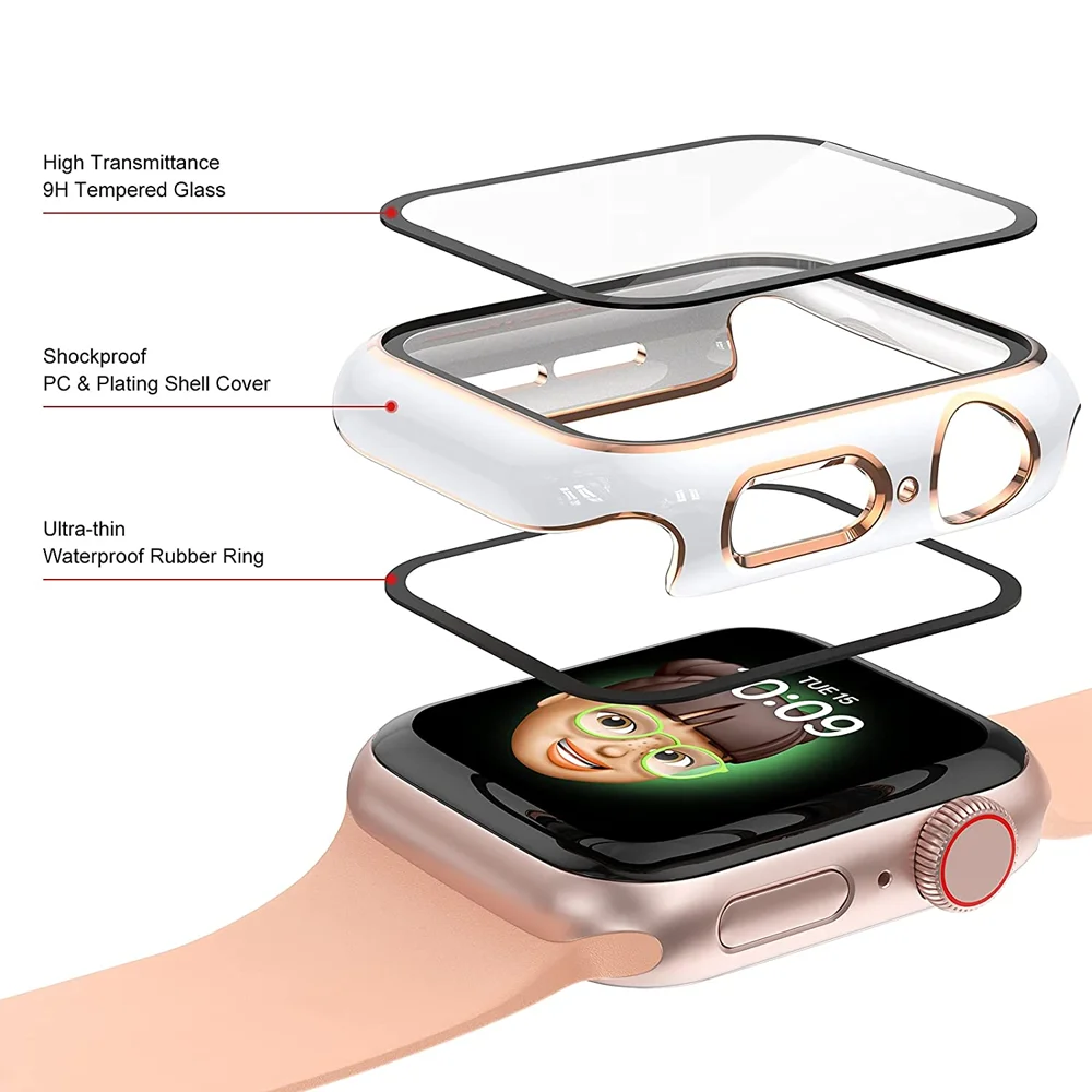 Чехол для Apple watch 45 мм 41 44 40 42 38 закаленное стекло защиты экрана аксессуары iWatch