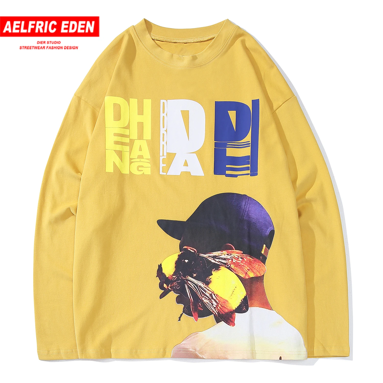 Aelfric Eden Bumblebee Boy Printed T Shirt Men Harajuku Fashion Male Tops Hip Hop Casual Streetwear Oversize Long Sleeve Outwear | Мужская
