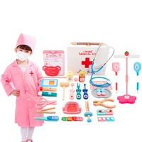 wooden doctor toy set simulation family doctor nurse medical kit pretend play hospital medicine montessori kid toys for children