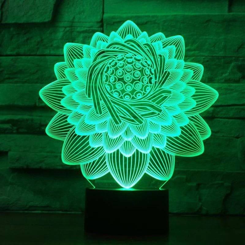7 Красочные градиент атмосфера лампа USB LED Настольная цветок 3D светодиодный