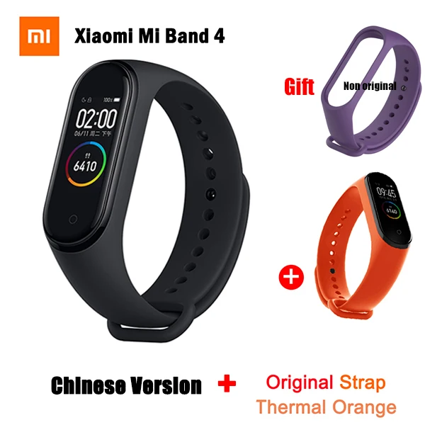 CN add Strap 3 Оригинальная глобальная версия, Xiaomi mi, браслет 4, фитнес, пульсометр mi Band 4, китайская версия, смарт-браслет и подарочный ремешок - Цвет: CN add Strap 3