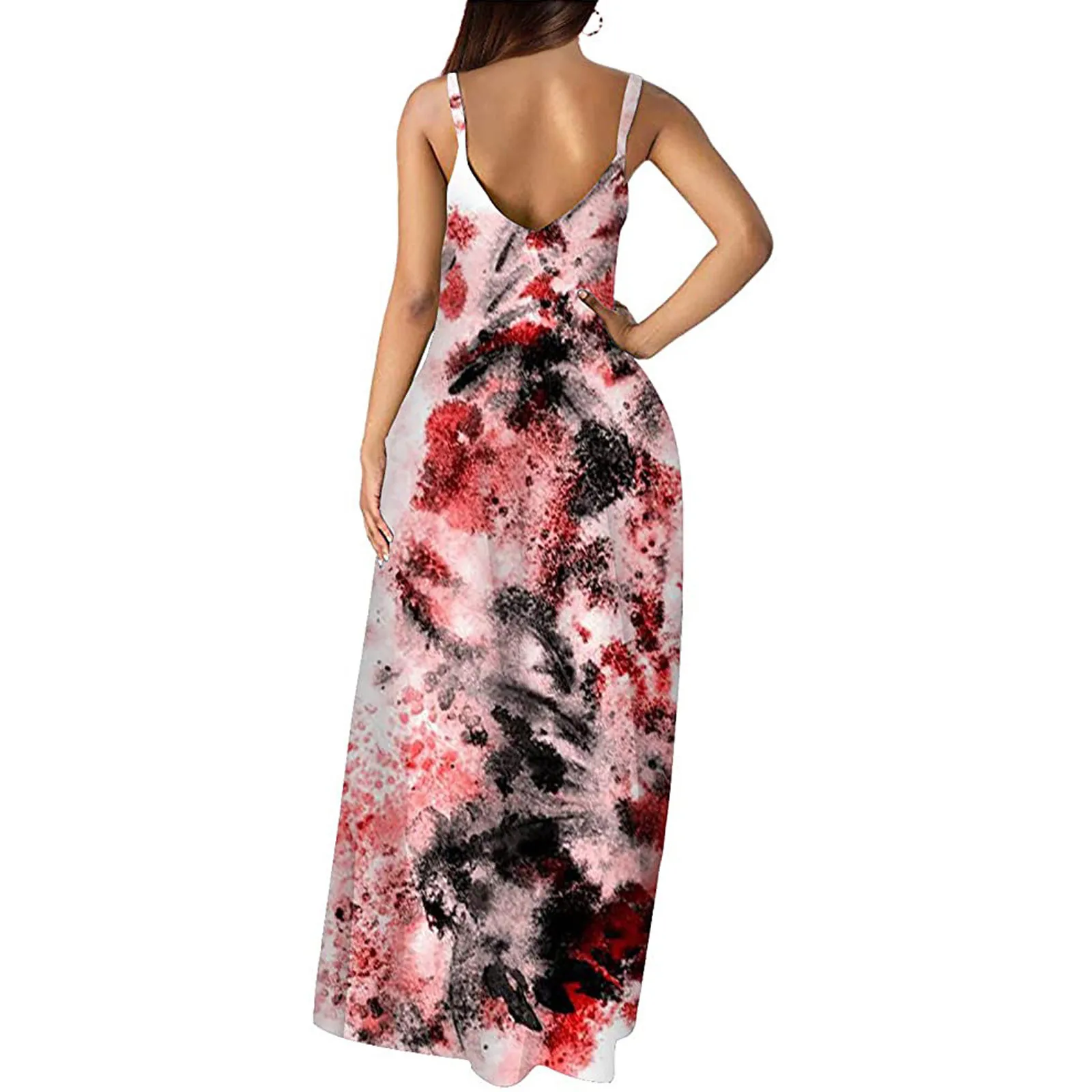 

Women Large Size Tie-Dye Printed Sexy Deep V Sling Long Skirt Casual Dress Elegant party outfits sexy club Vintage Wear Dress#2