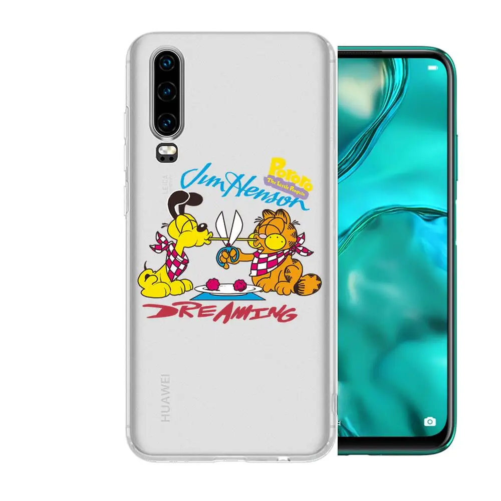 

Cute Cartoon anime Garfield Couple Anime Transparent Phone Case For Huawei P 40 30 20 10 9 8 Lite E Pro Plus Etui Coque Paintin