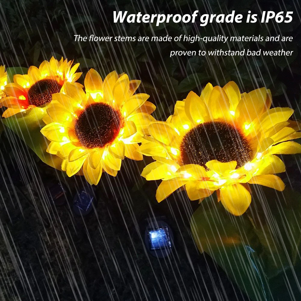 

2PCS LED Solar Powered Sunflower Waterproof Yard Decor Lights Lawn Path Landscape Stake Lamp Flower Light Outdoor Garden Pathway