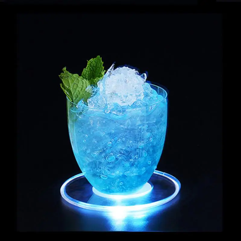 Acrylic Crystal Ultra-Thin LED Light Coaster Bar Cocktail Flash Base Luminous Mat And Round Cup Pad KTV | Дом и сад
