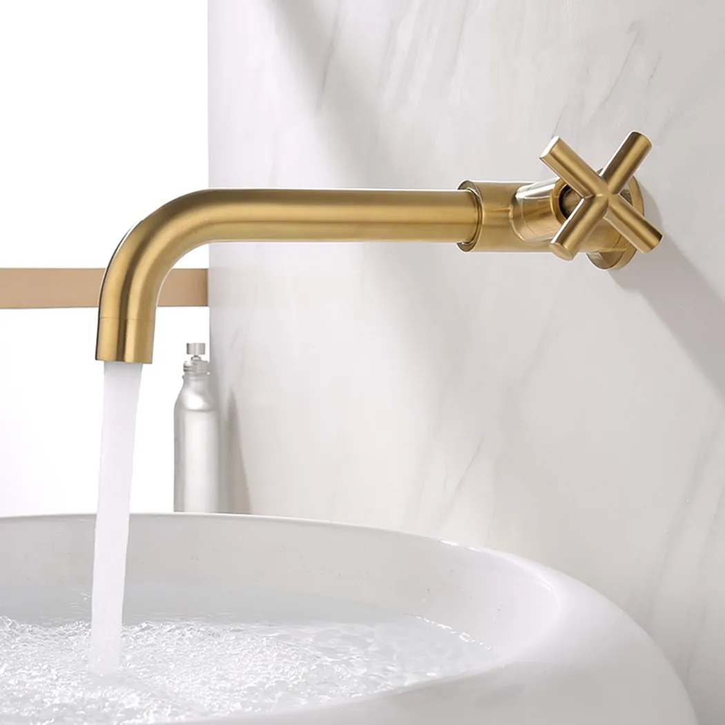 

Brass Double Handle Wall Mounted Bathroom Sink Faucet Hot Cold Basin Faucet Mix Tap Brushed Bathroom Faucets Tools