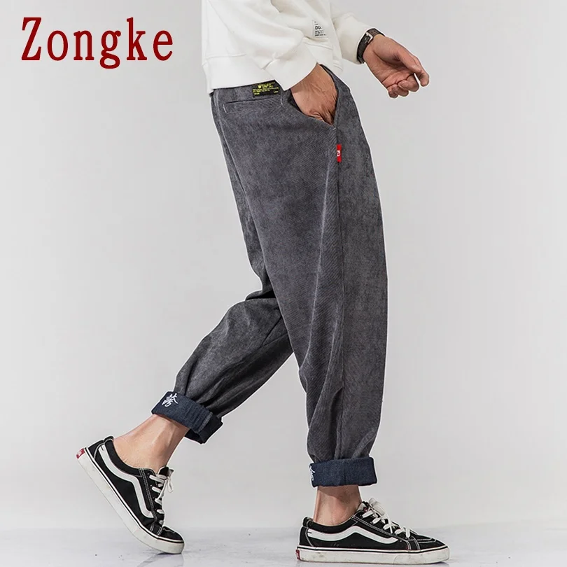 Zongke вельветовые повседневные шаровары Мужская одежда джоггеры Японская уличная