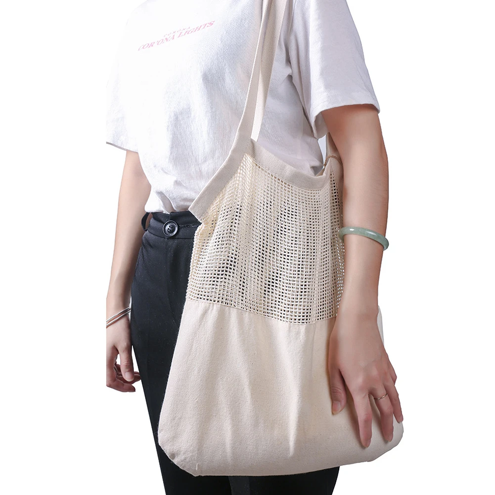 

Reusable Shopping Bag Cotton Mesh Bag Grocery Produce Net Bags, Long Handles
