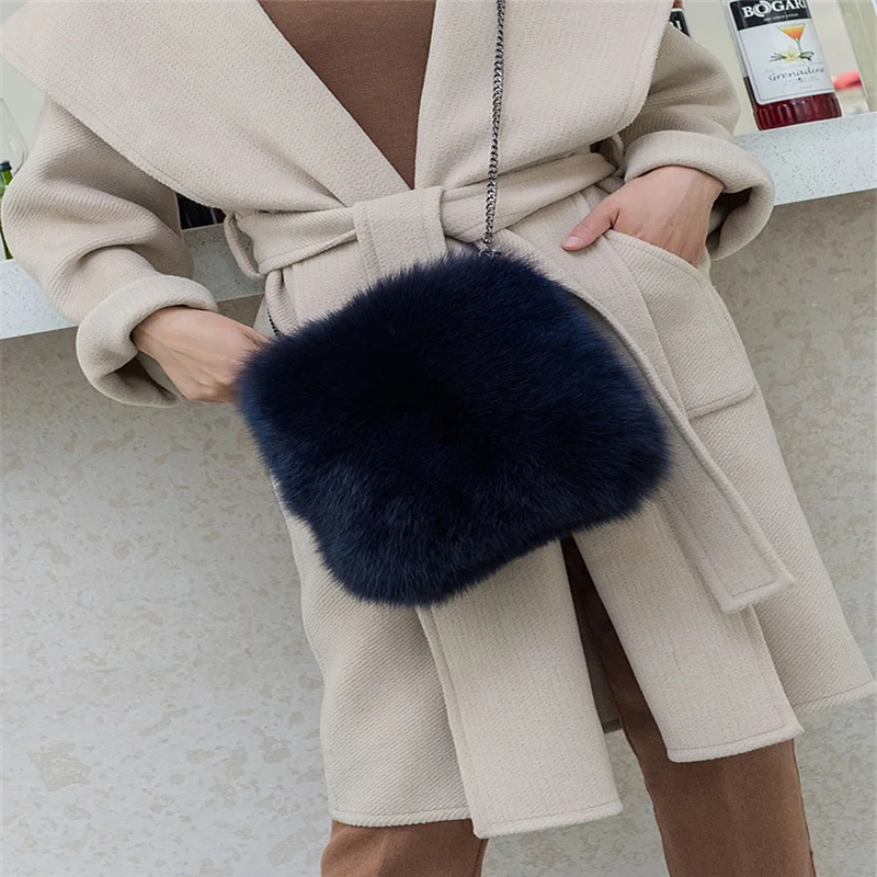 New Style 100% Fox Fur Messenger Bag Ladies 2021 Fashion Fur One Shoulder Messenger Bag Ladies Chain Travel Small Handbag