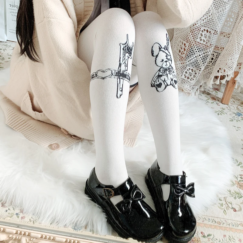

Cute Rabbit Print Lolita Socks Women Autumn Winter Overknee Socks Girls Thicken Stocking Skinny Socks