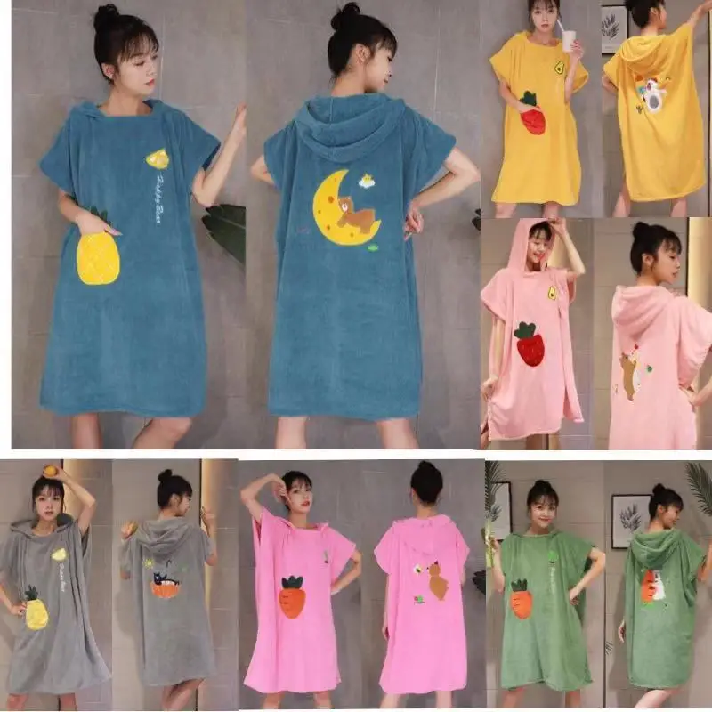 

Can wear bath towel bathrobe with cap lady Bath skirt pajamas quick drying and water absorption Soft and comfortable