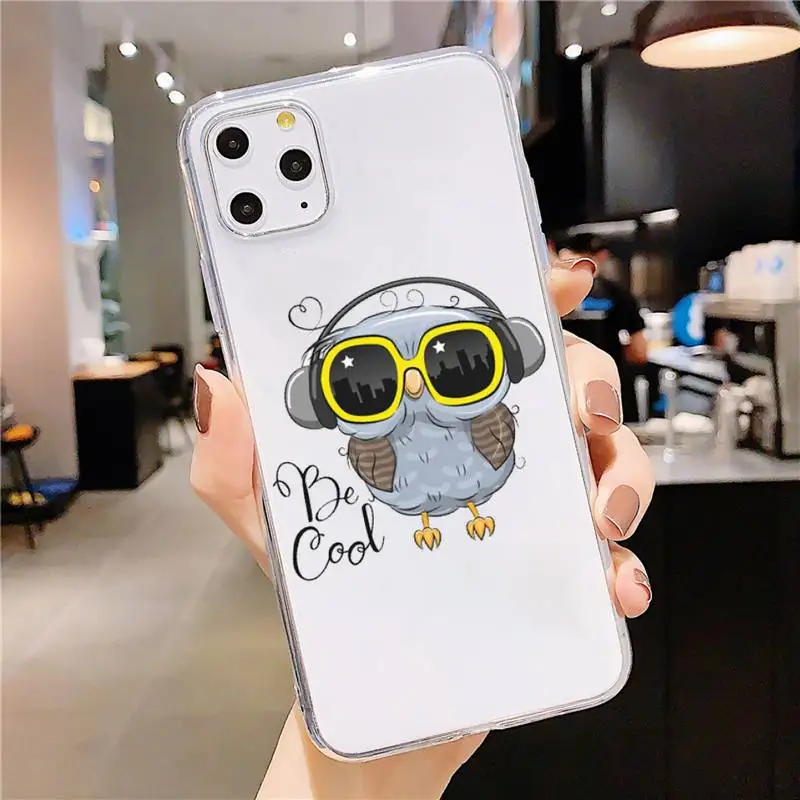 

Fashion Music-loving animals owl Phone Case Transparent for iPhone 11 12 mini pro XS MAX 8 7 6 6S Plus X 5S SE 2020 XR