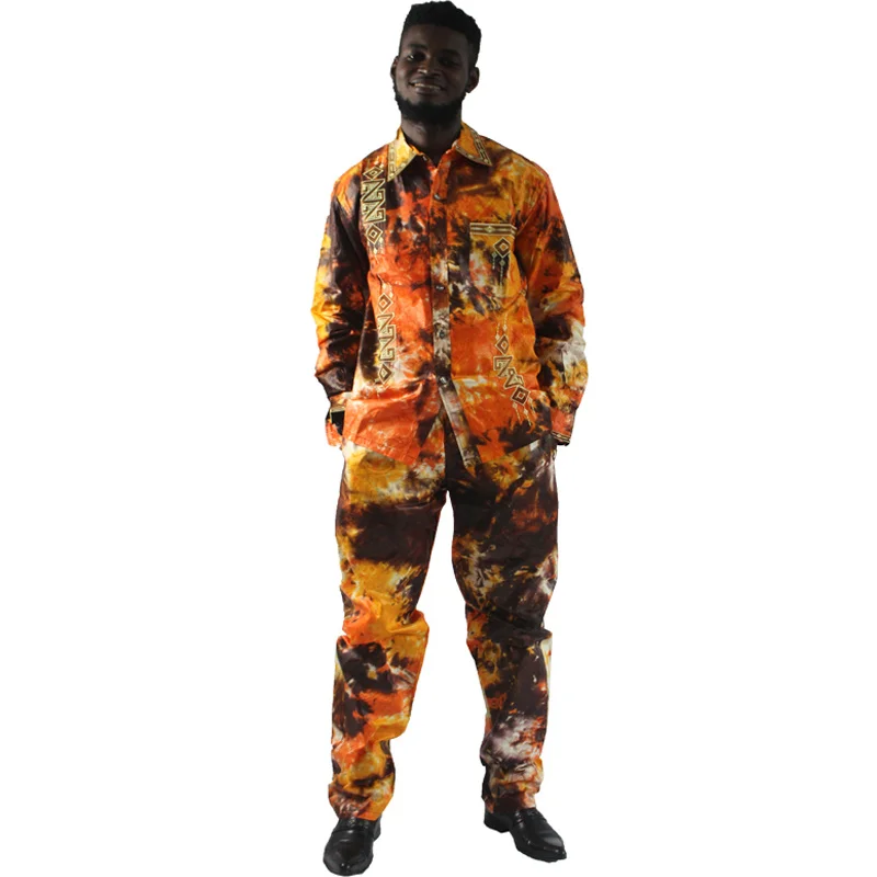 

Рубашка Dashiki с Африканским принтом для мужчин, нигерийская одежда с длинным рукавом, топ и брюки, африканская одежда
